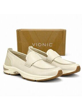 Vionic Walk Roam Supportive Loafer Sneaker Womens 13 Cream Leather Walking Shoe